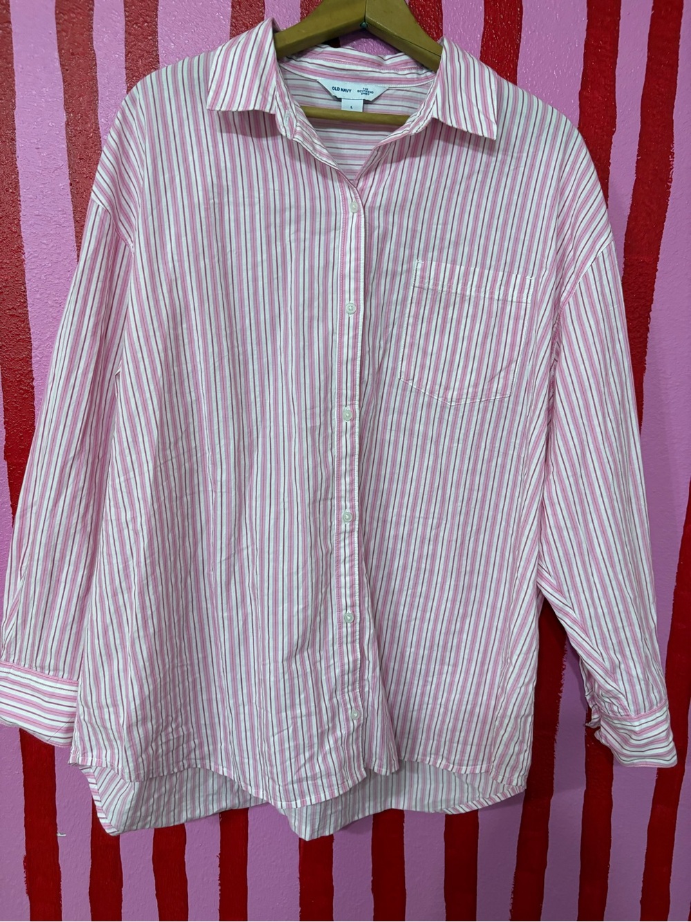 Old Navy Pink and White Striped Button-Down Shirt